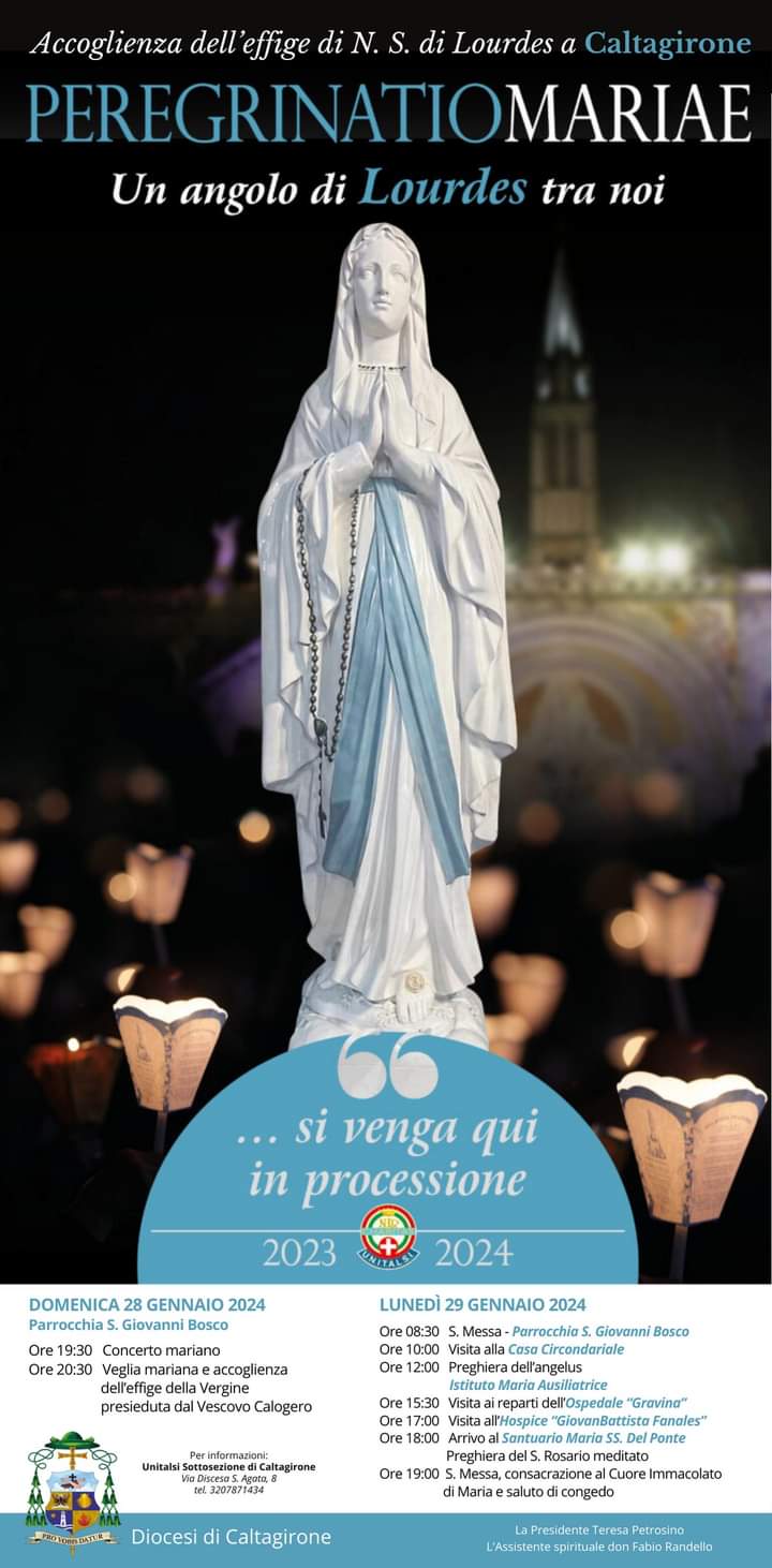 FB_IMG_1705997725667 Per la prima volta a Caltagirone: Accoglienza dell’effige di N. S. di Lourdes dal 28 al 29 Gennaio 2024