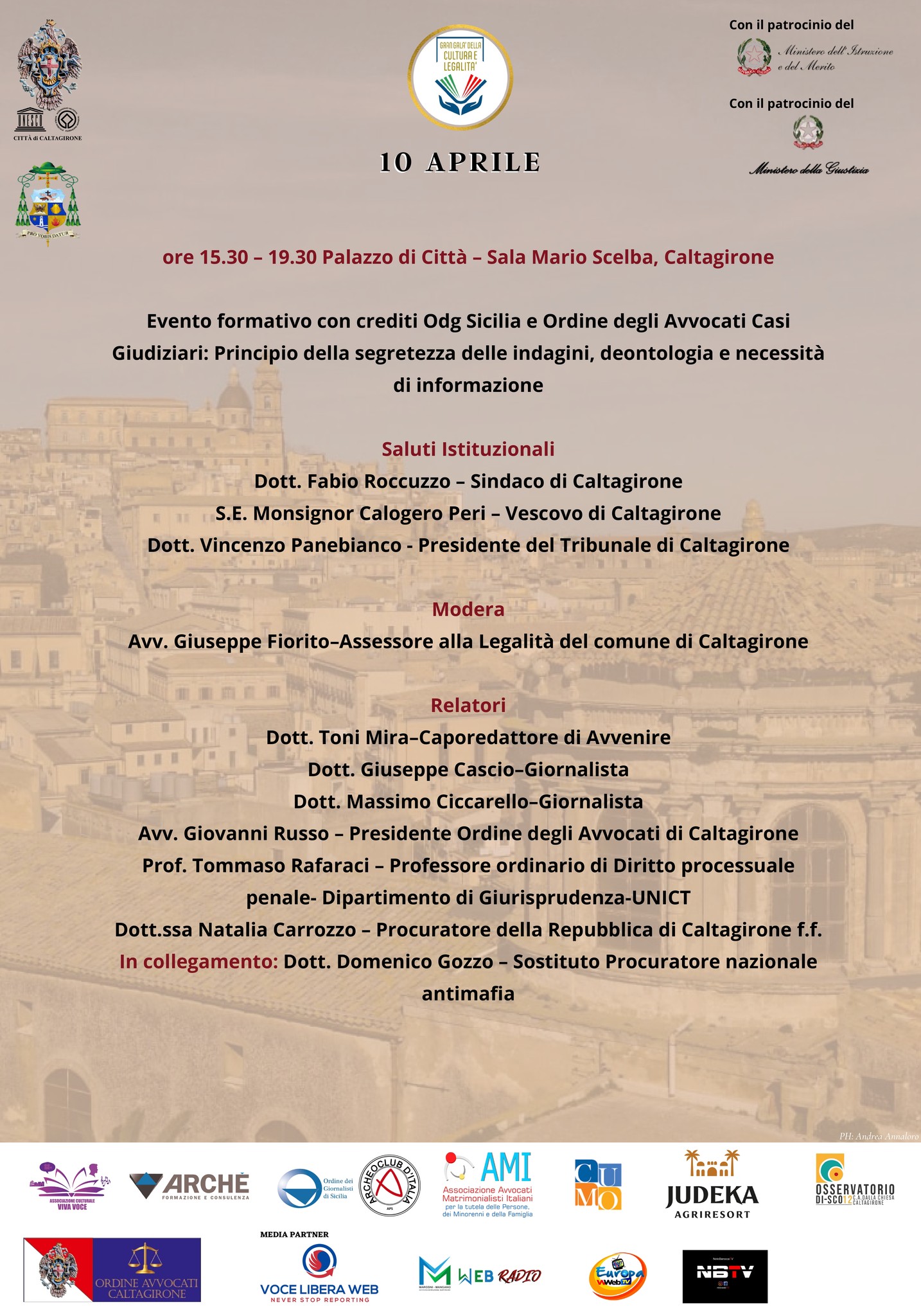 GRAN-GALA-3 Quarta edizione del Gran Galà della Cultura e della Legalità: a Caltagirone, mercoledì 10 aprile